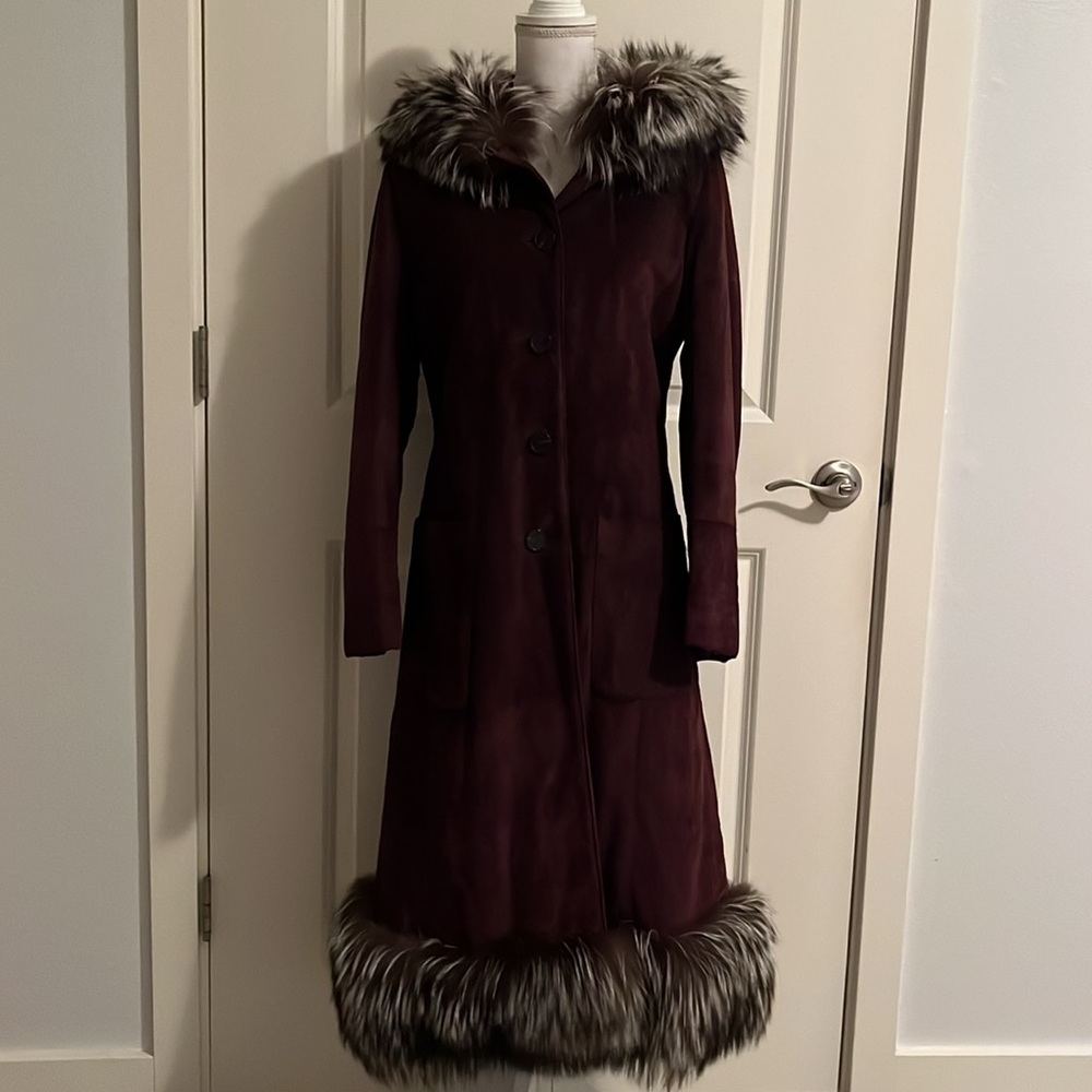 Enrico Mandelli Milano Genuine Leather and Fur Coat in Brown, with Hood